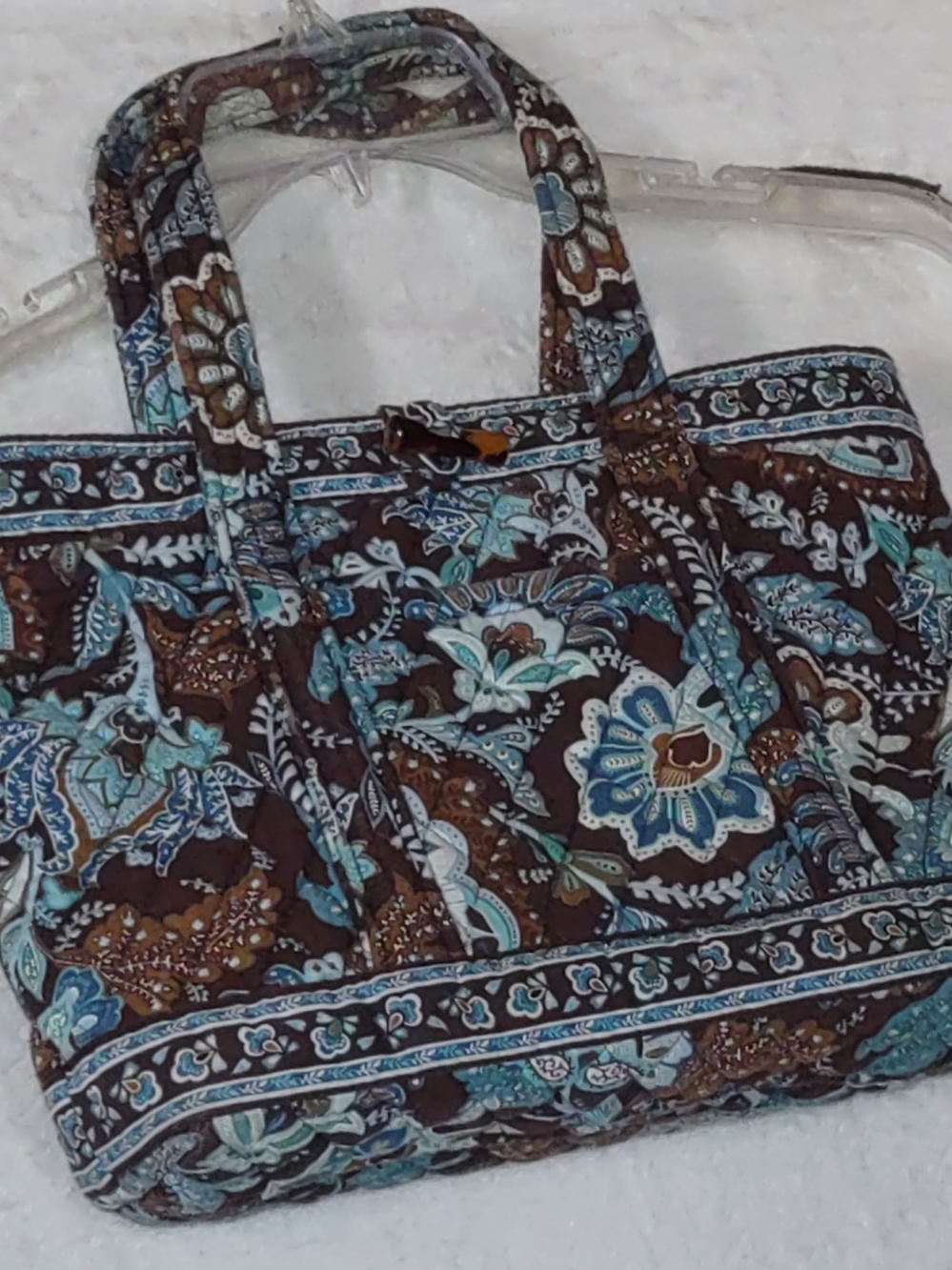 Vera Bradley Brown Floral Quilted Tote with Teal Accents